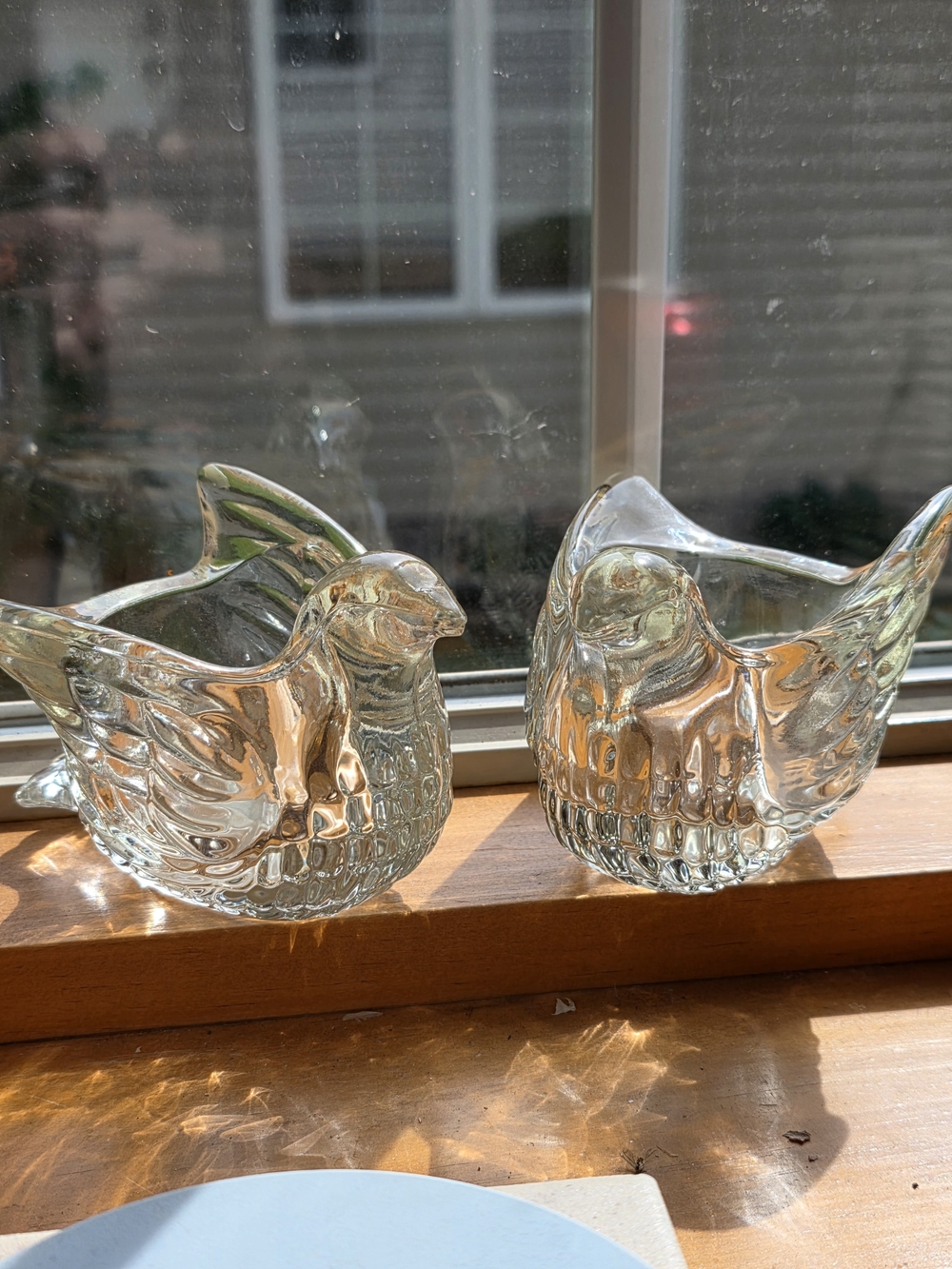 Vintage Avon Clear Glass Dove Candle Holders - Pair of 2, Tea Lights
